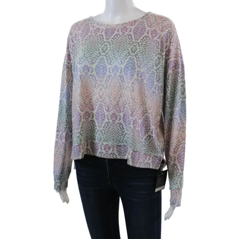 ONZIE Womens Geometric Print Long Sleeve High-Low Sweatshirt Multicolor Size M/L
